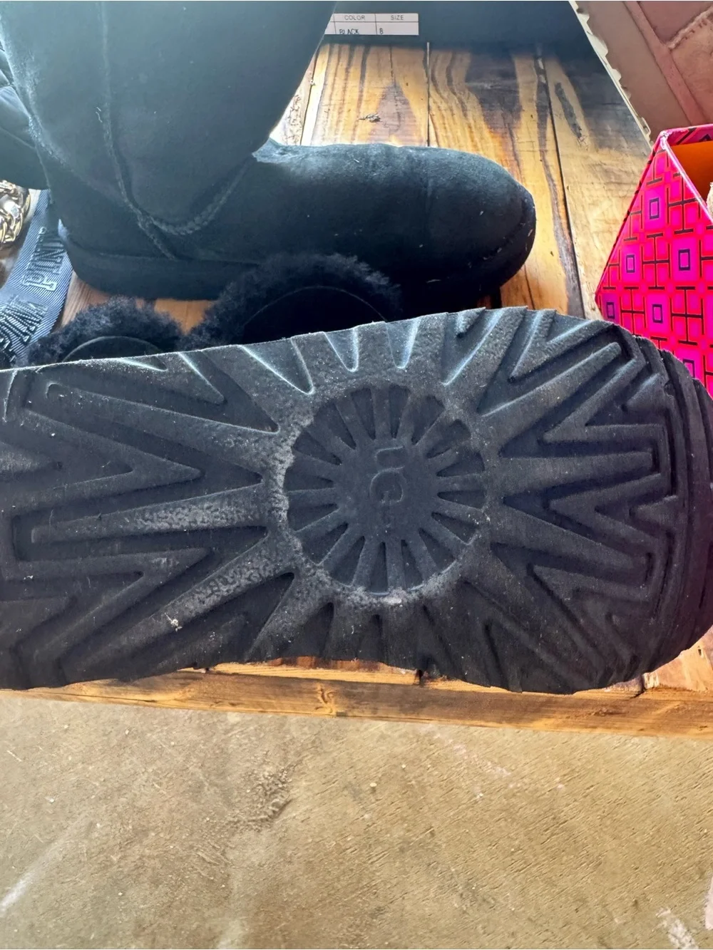 Black Shearling-Lined Short Winter Boots with Button Detail